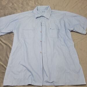 Brent Shirt Men Extra Larg Blue Button Front Short Sleeve Custom Fit Stretch Top